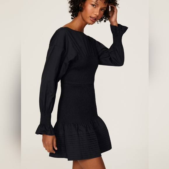 Derek Lam Collective Dua Puff-Sleeve Smocked Cotton Mini Dress Size 4 Women's - Picture 2 of 15